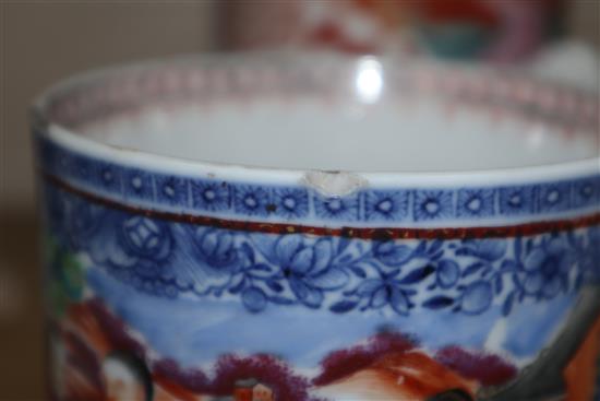 Two early 19th century Chinese export porcelain mugs, decorated with figures